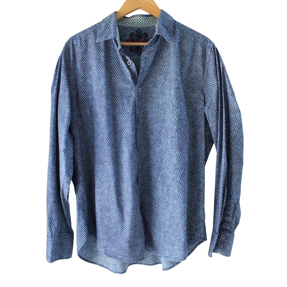 Robert Graham Button up Shirt Men XL Blue Geometric pattern Long Sleeve Stretch